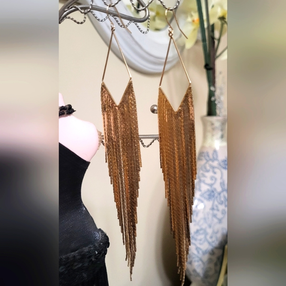 Gold Fringe Dangle Earrings